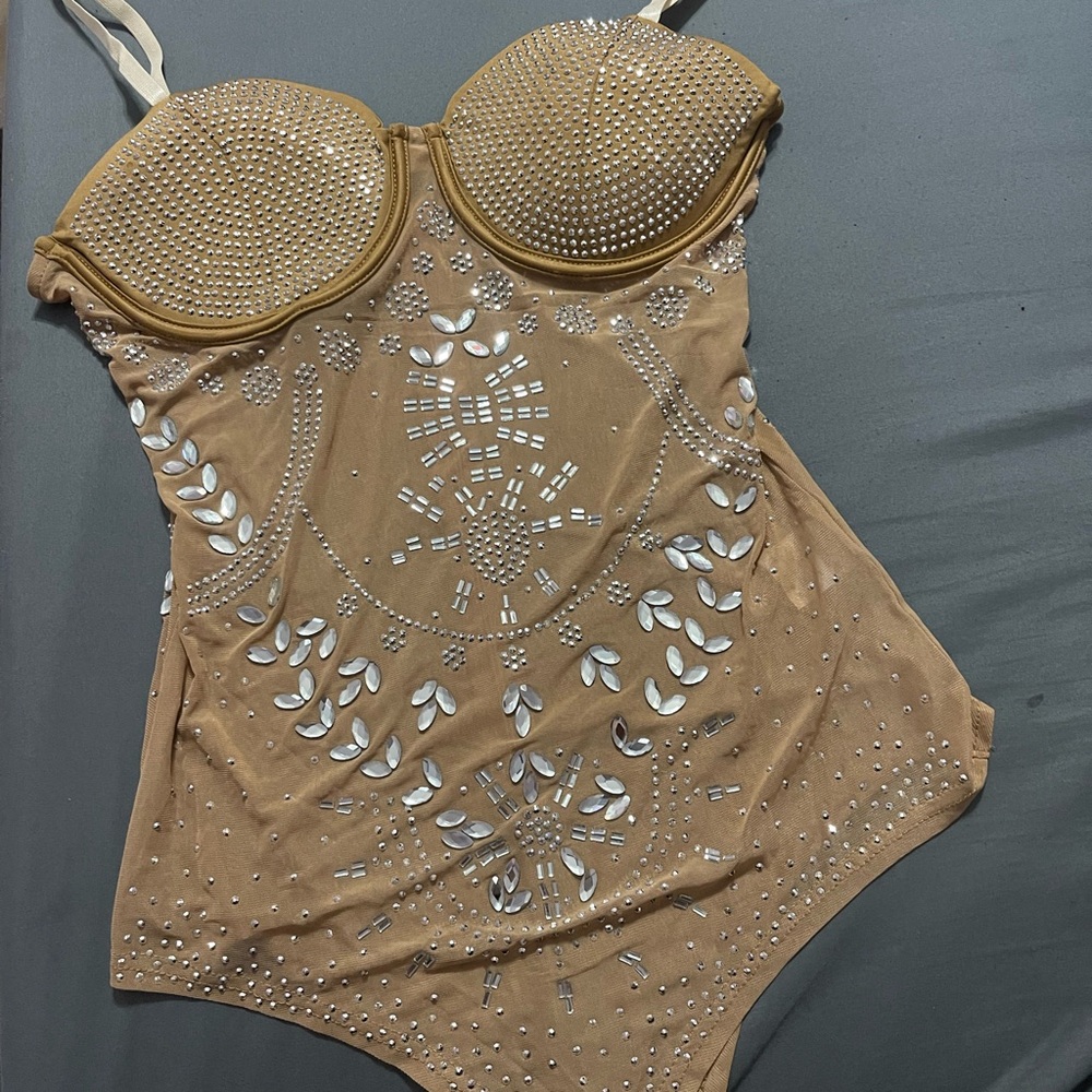 Embellished Tan Bodysuit